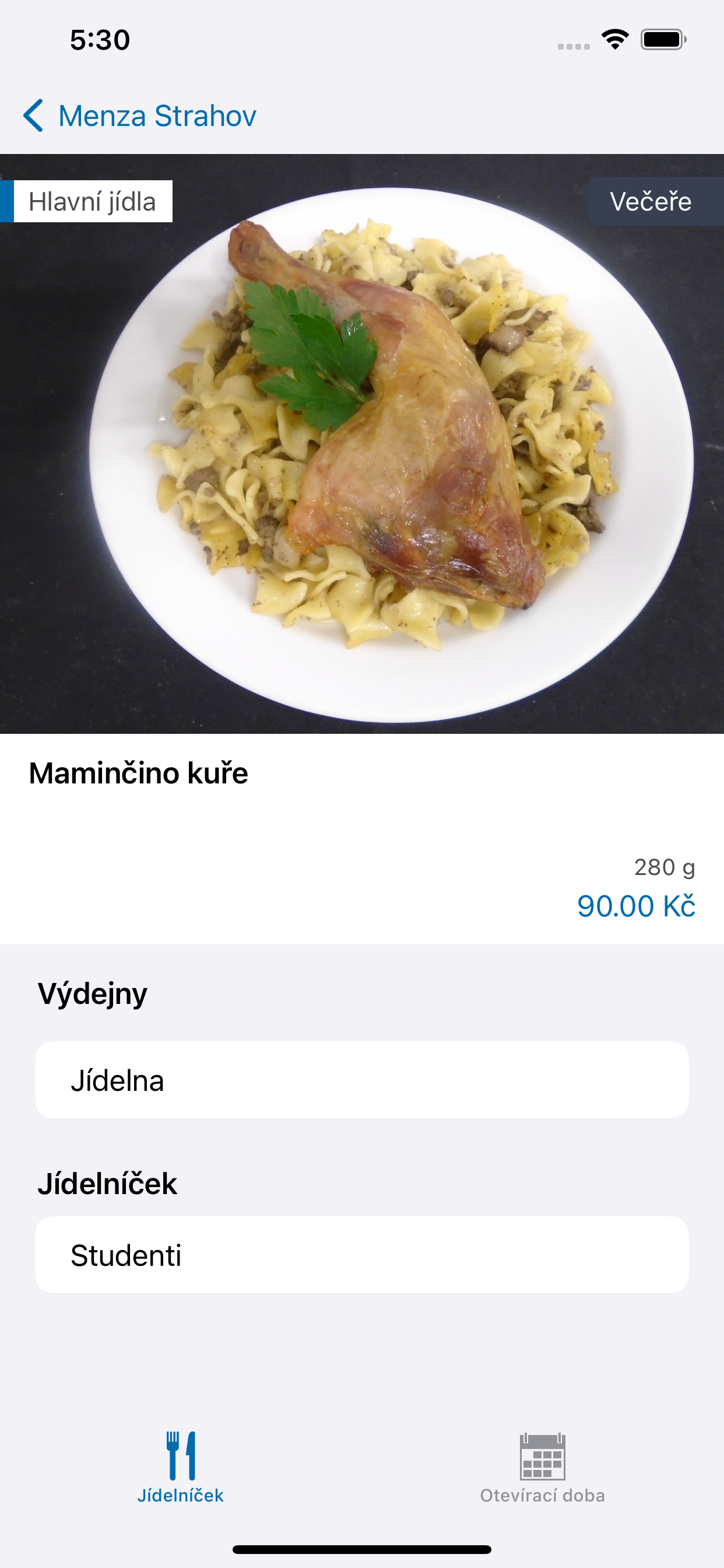 Obrazovka: Detail jídla